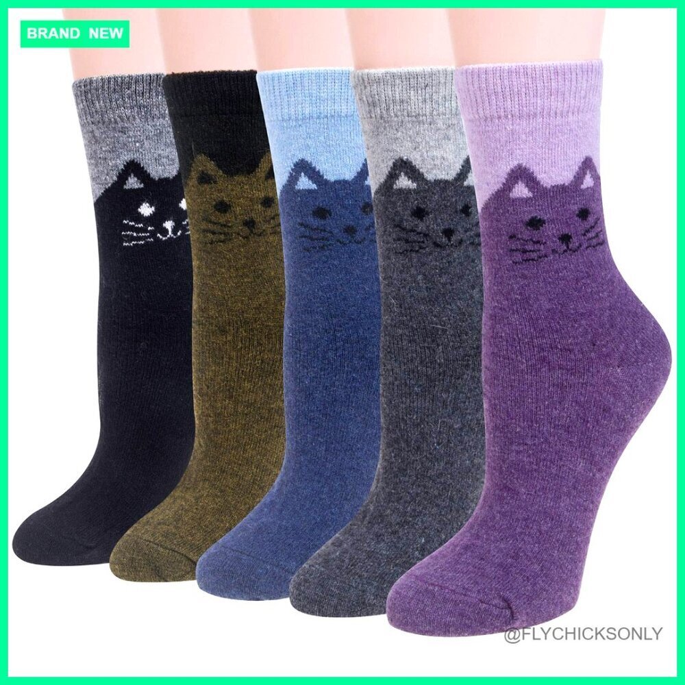 5 Pairs Women's Wool Socks Warm Winter Crew Socks Cozy Knit